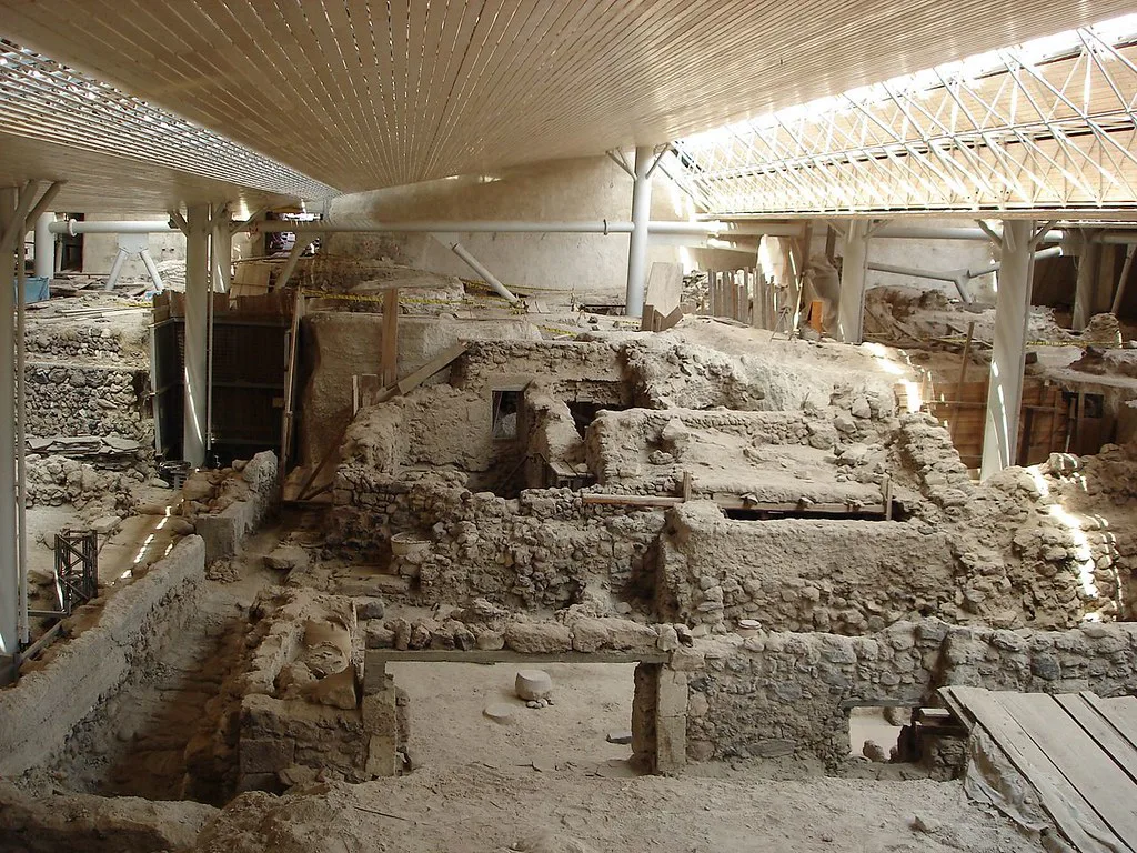 Venue view: the shelter under construction above the prehistoric archaeological site of Akrotiri, Santorini