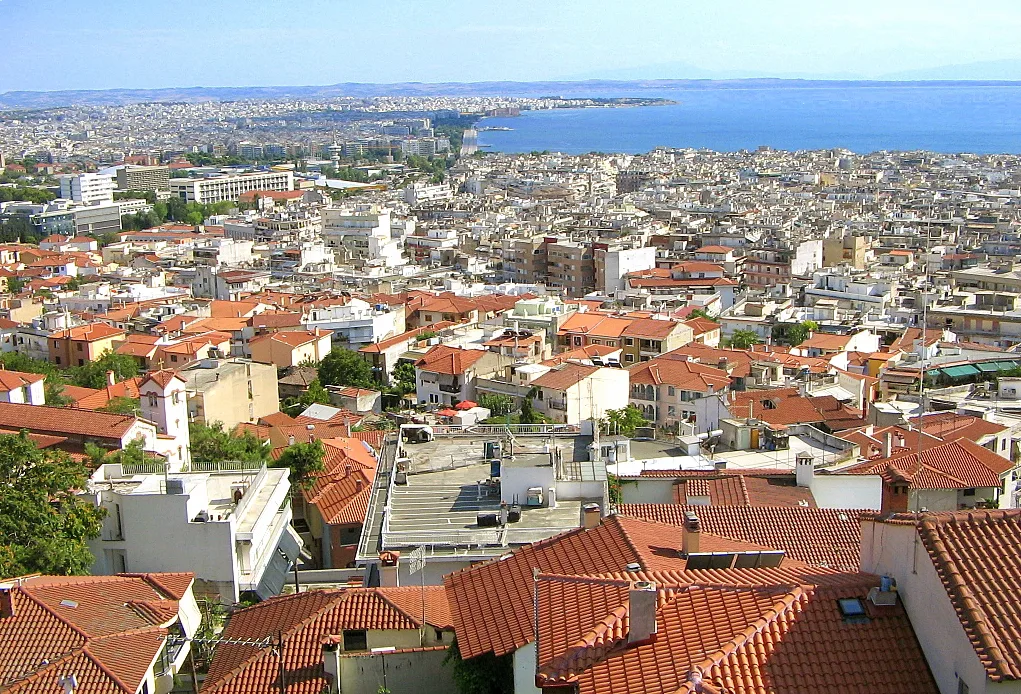 Overlooking modern Thessaloniki seafront from Old Town