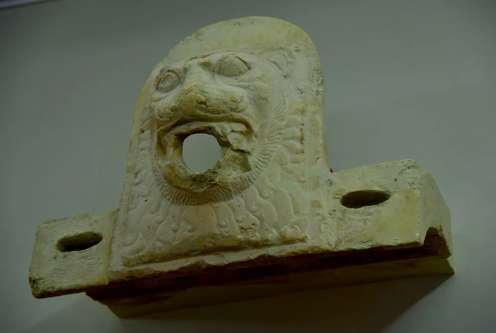 : Mon Repos geison tile with leonine waterspout, Corfu