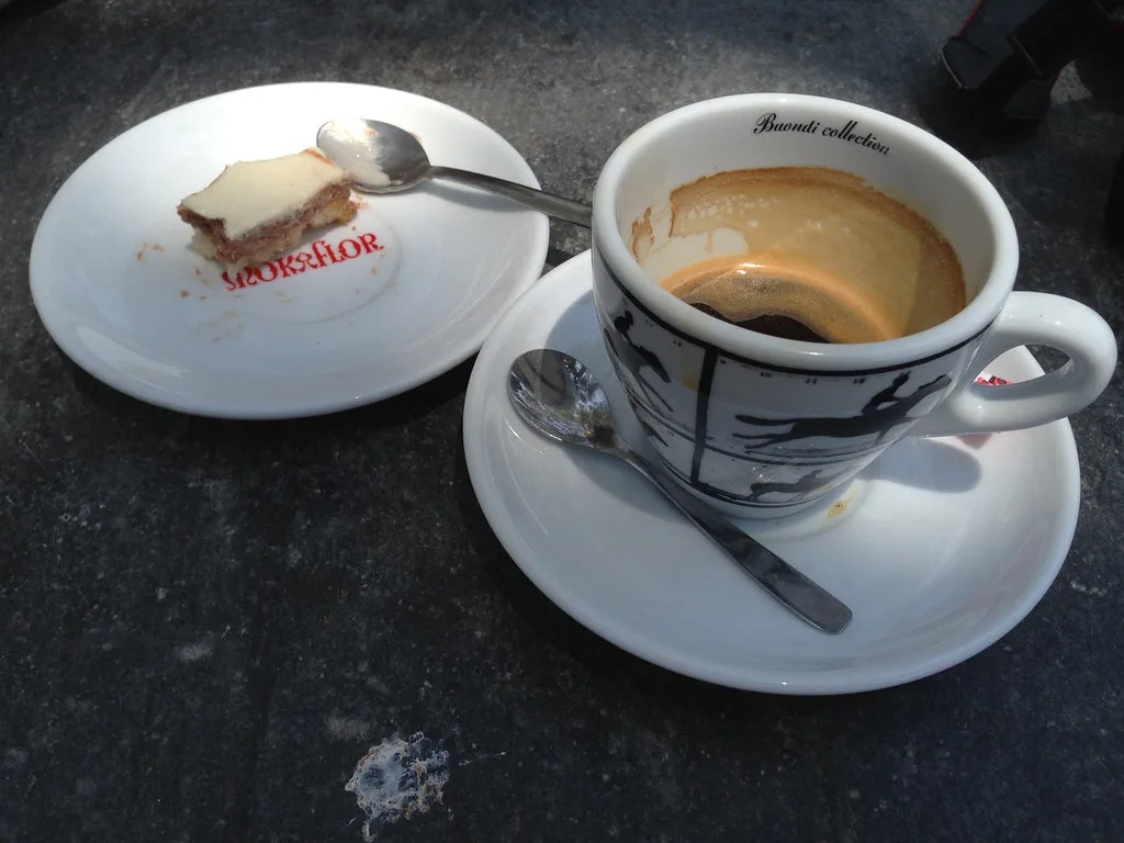 Coffee and cake at Osios Loukas, Greece