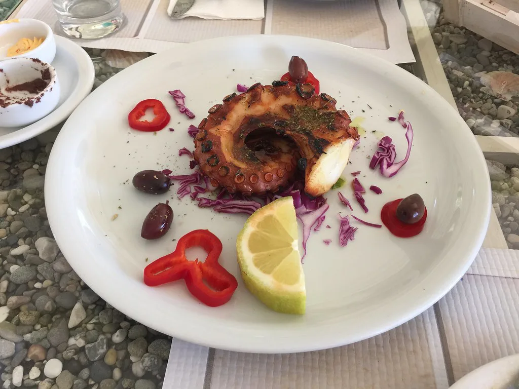 Seafood lunch at Dafni Beach, Zakynthos, Greece