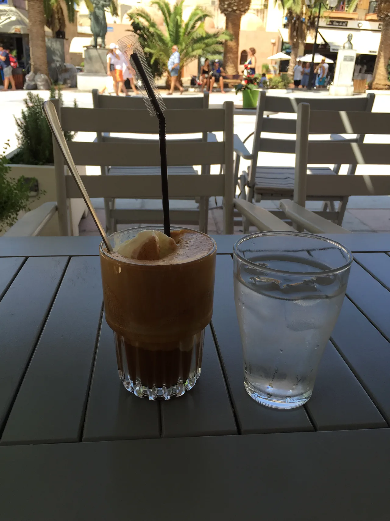 Café frappé with vanilla ice cream in Chania (Crete, Greece)