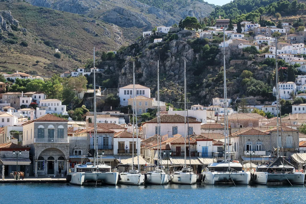 Expensive-looking yachts in the port, Greece