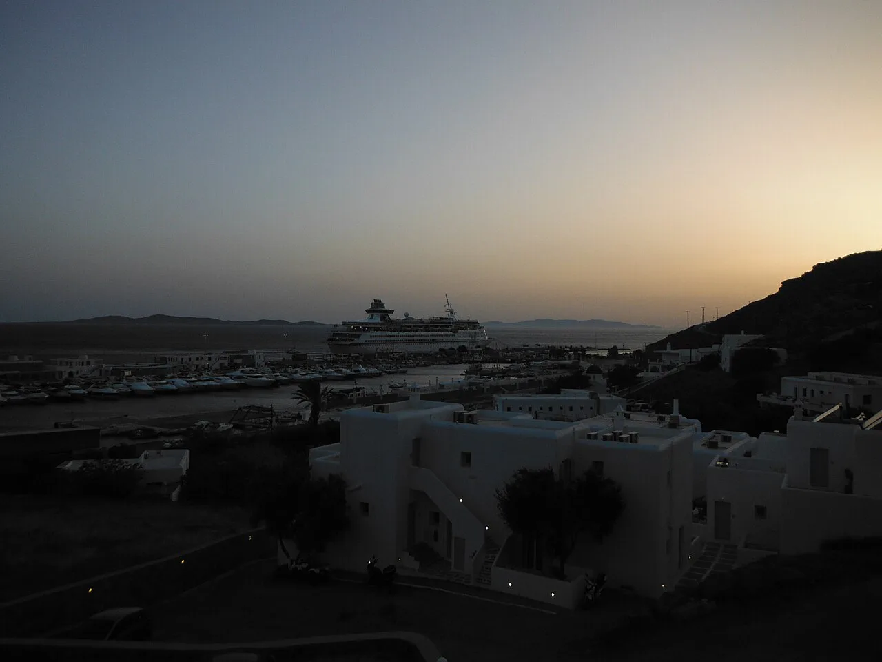 Mykonos - View of new port from Tourlos