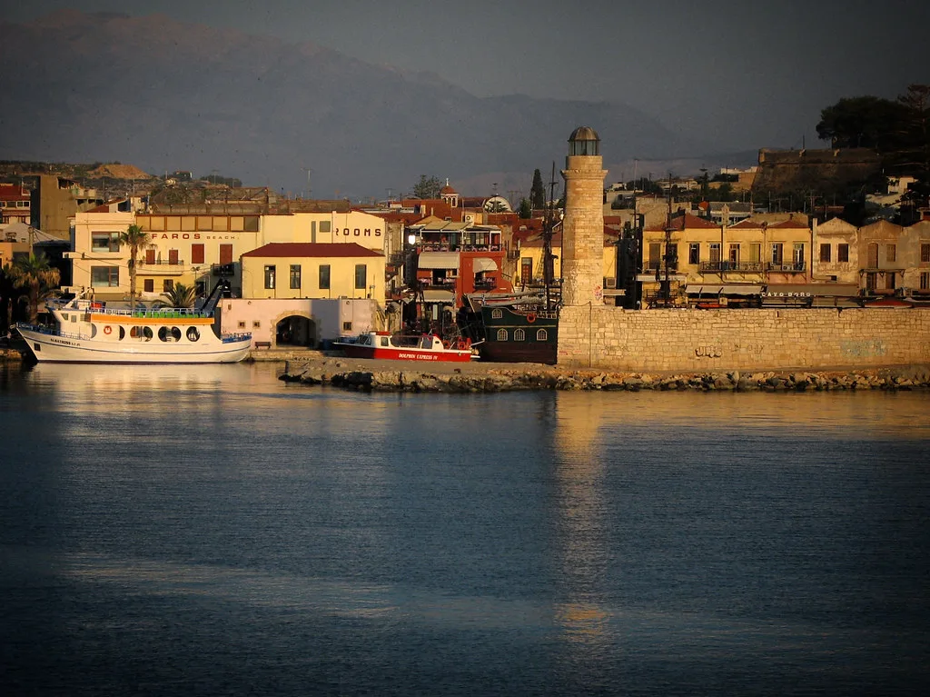 View of the old town Heraklion from the Mediterranean Sea, Crete, Greece, June