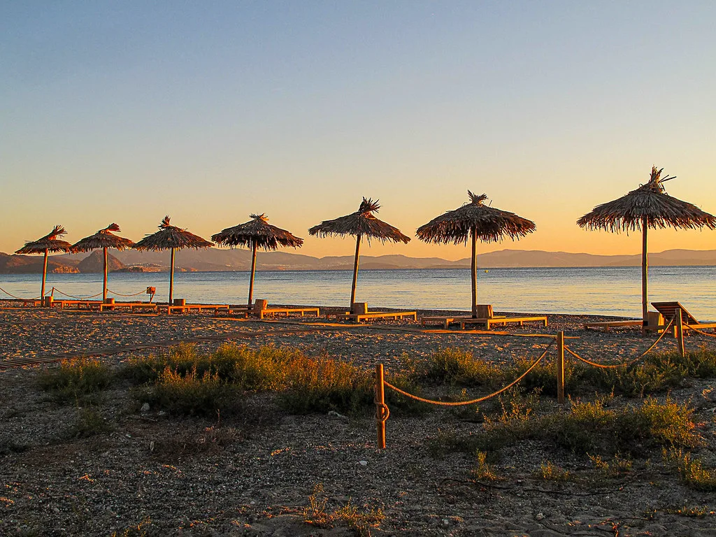 Challenge) - Day - Beach parasols at dawn, Lambi, Kos, Greece