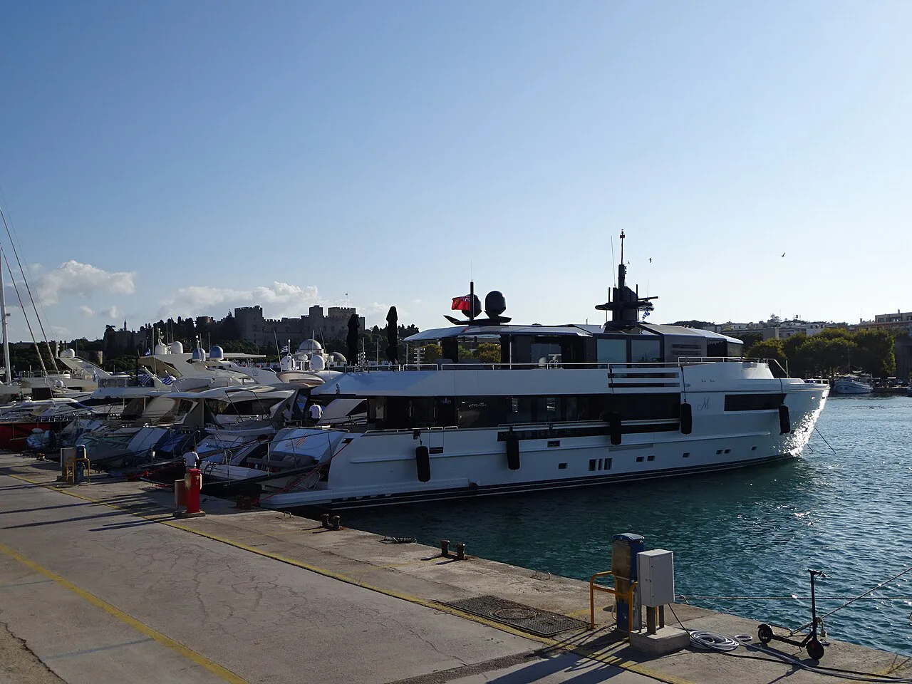 M moored at Quay in Mandraki Marina Mandraki Harbour Rhodes 26 August