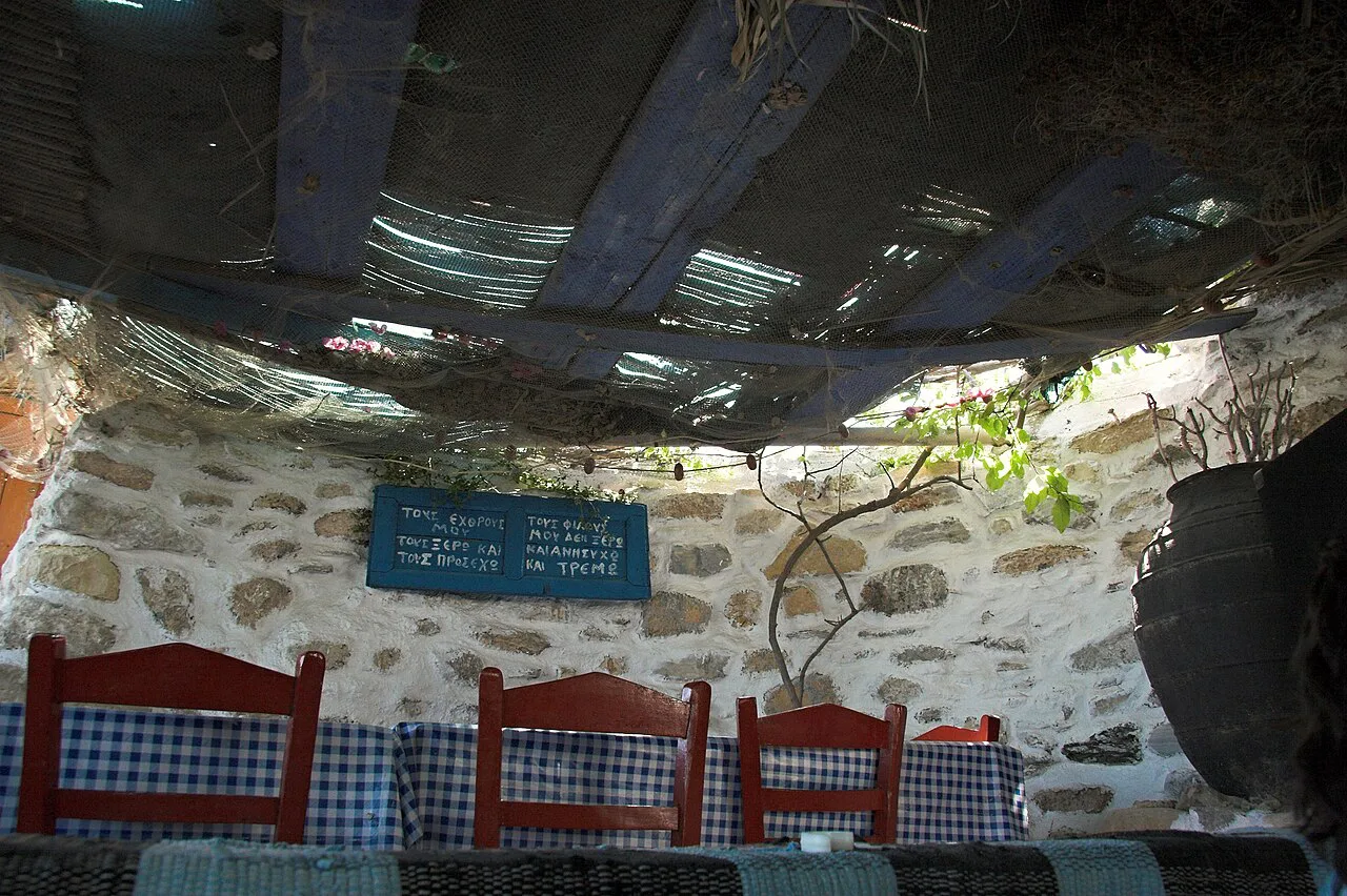 Kato Koufonisi taverna interior wisdom, Greece